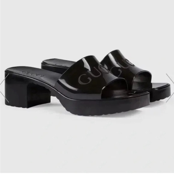Gucci rubber mules slides with black heel size 39 - Picture 2 of 11
